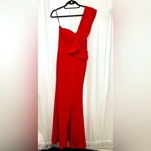Lulus red gown one shoulder maxi
